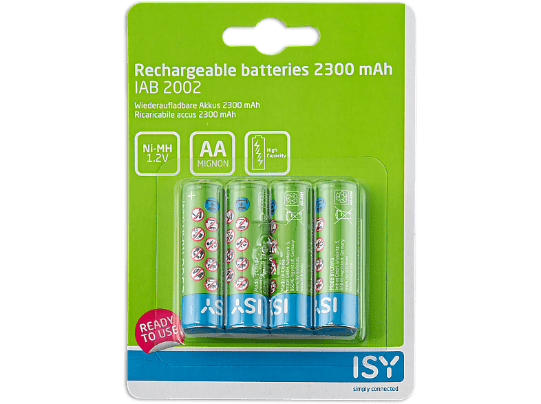Pilas recargables - Isy IAB-2002, 4 pilas AA 2300 mAh