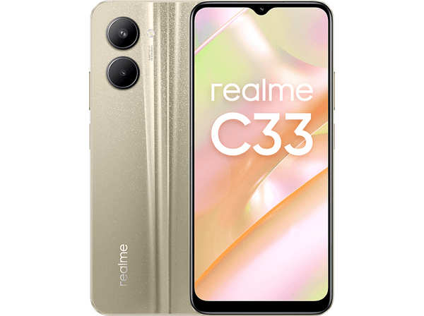 Móvil - realme C33, Sandy Gold, 128 GB, 4 GB RAM, 6.5 " HD+, Unisoc T612, 5000 mAh, Android