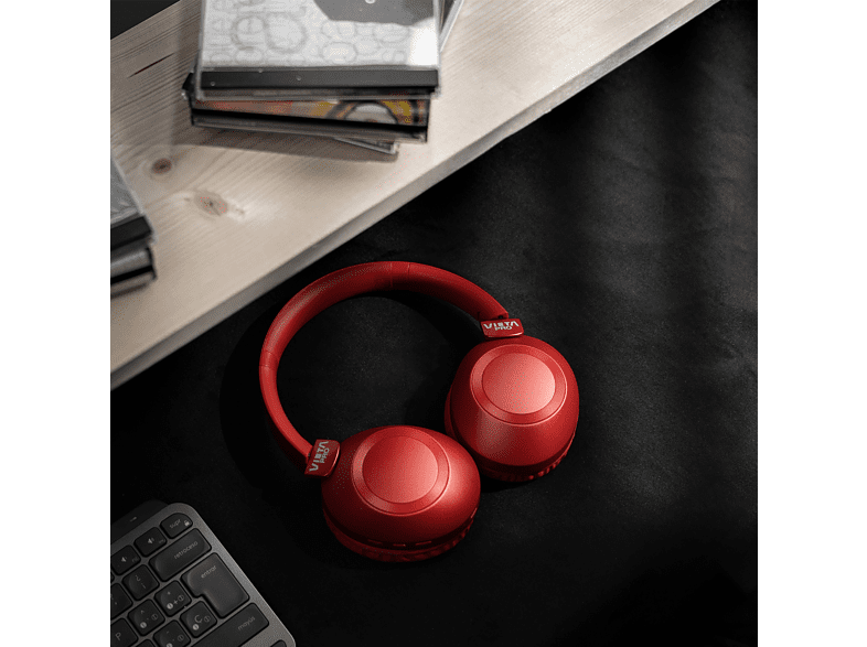 Auriculares inalámbricos - Vieta Pro Way 3, Dual Pairing, Gaming Mode, Doble plegado, 50 hs, Rojo