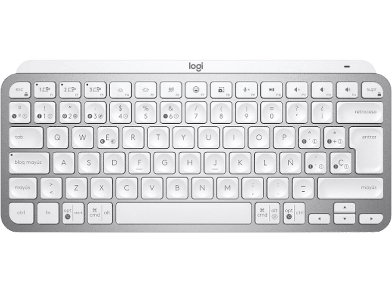 Teclado inalámbrico - Logitech MX Keys Mini, Para Apple Mac/Windows, Bluetooth, 10 días, Gris Pálido
