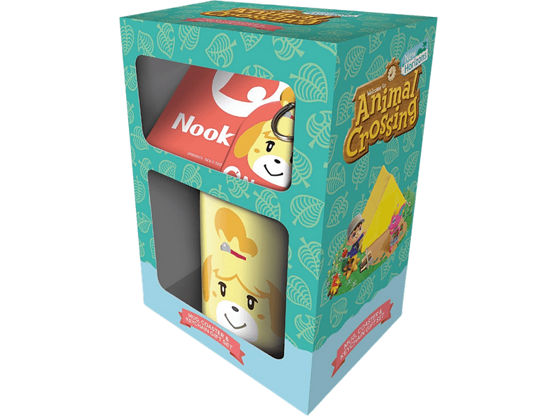 Caja regalo - Sherwood Animal Crossing (Isabelle), Taza de cerámica + Llavero de goma + Posavasos, Multicolor