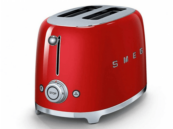 Tostadora - Smeg TSF01RDEU, 950 W, 2 Ranuras, 6 niveles, Acero Inoxidable, Rojo
