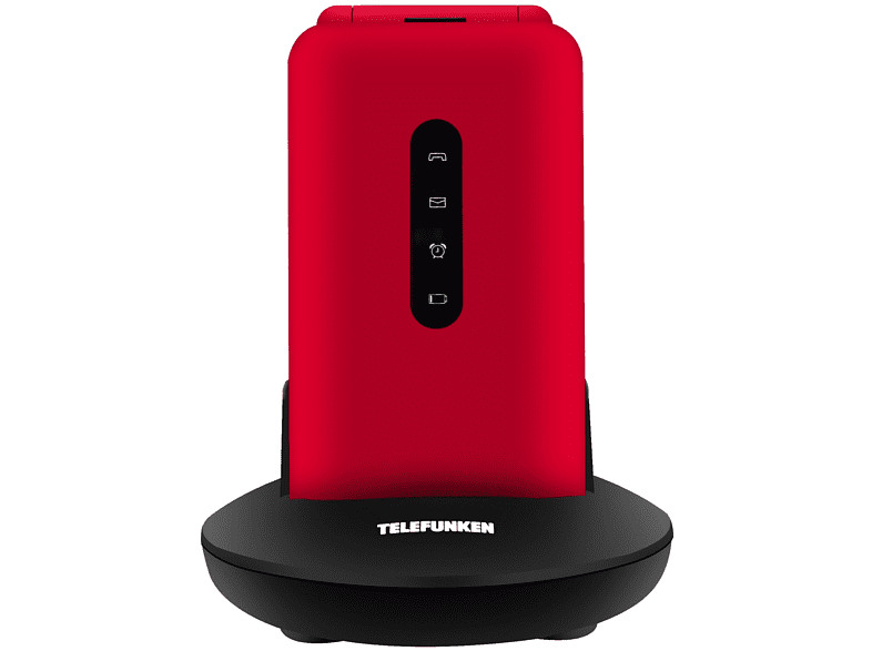 Móvil - Telefunken S740, Plegable, Para mayores, Bluetooth, 512 Mbit+4 GB, Pantalla 2.8, 320x240 Pixeles, Rojo