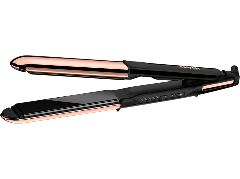 Plancha de pelo - Babyliss Straight & Curl Brilliance ST482E, 48 W, Tecnología iónica, Hasta 235°C, Negro/Rosa