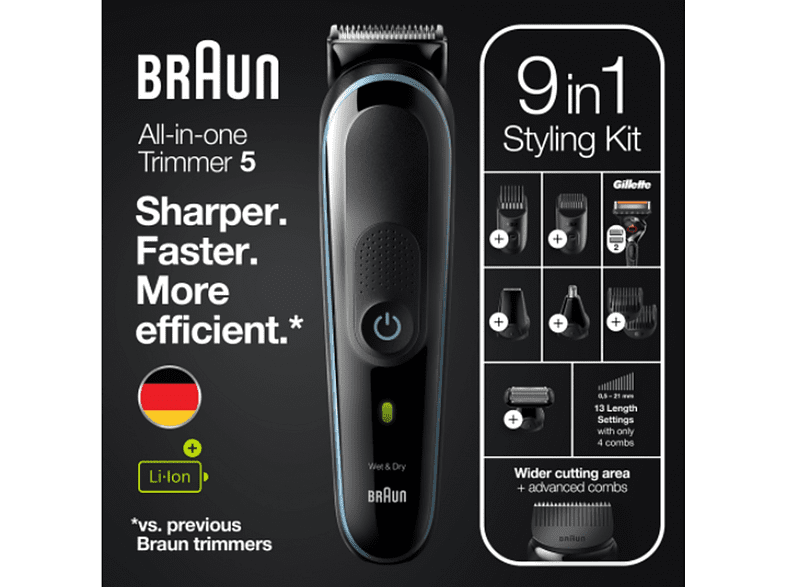 Recortadora - Braun Todo En Uno 5 MGK5380, Recortadora De Barba, 9 En 1, Para Hombre, 7 Accesorios