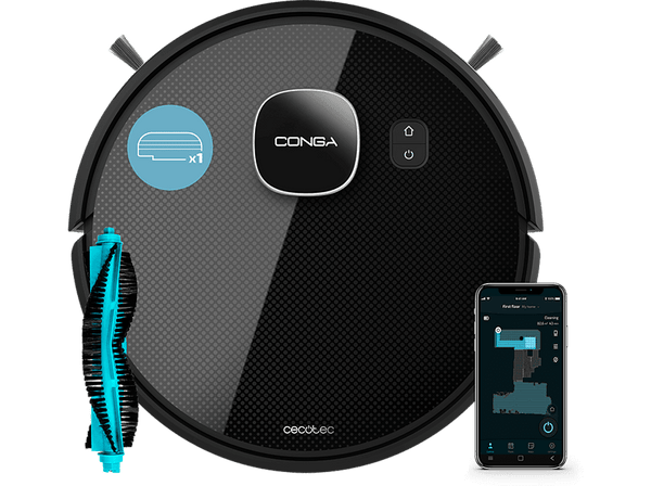 Robot aspirador - Cecotec Conga Eternal Max X-Treme, Navegación Láser, 3000 Pa, 110 min, 3 Niveles, 10 Programas, Asistente de voz, Wi-Fi, Negro