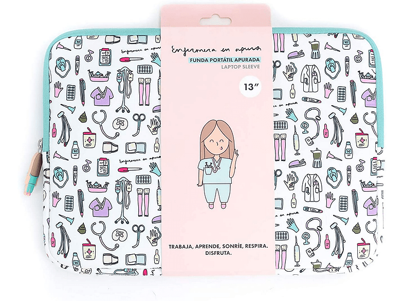 Funda - Wondee Enfermera en Apuros, Para tablet o portátil de 11, Cobertura total, Verde Aguamarina