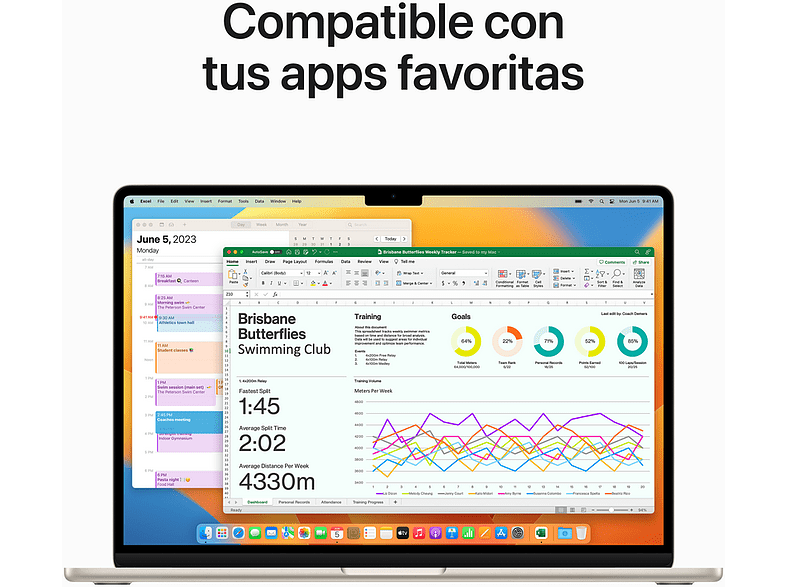 APPLE MacBook Air (2023), 15.3 Retina, Chip M2 de Apple, 8 GB, 256 GB SSD, MacOS, Teclado Magic Keyboard Touch ID, Blanco estrella