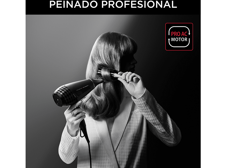 Secador -  Rowenta x Karl Lagerfeld CV887LF0 K/Pro Stylist, 2200 W, Motor AC Pro, 2 velocidades, 3 temperaturas, Tecnol. iónica, Keratin & Glow, Negro