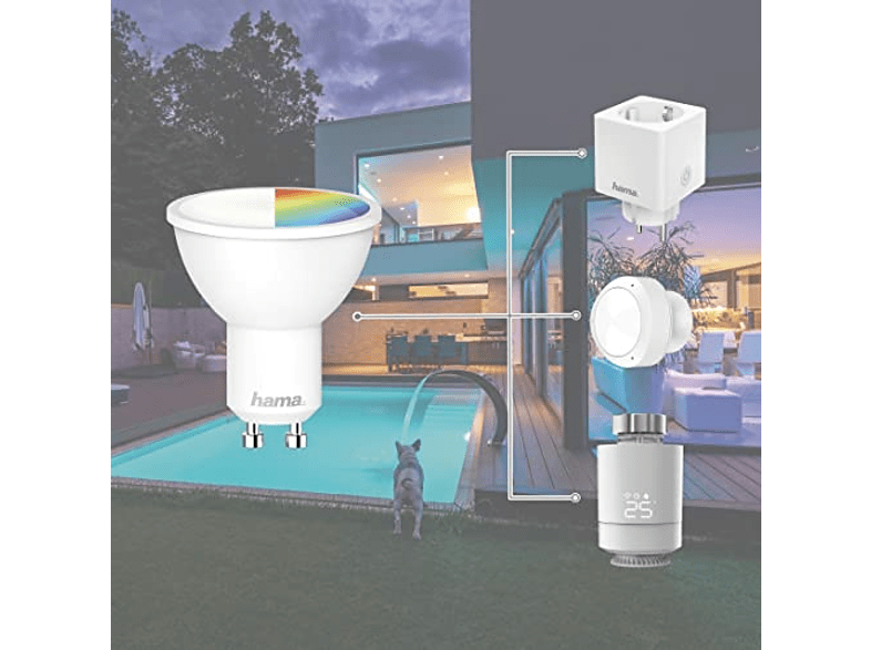 Bombilla inteligente - HAMA WLAN LED, GU10, 5,5 W RGBW, Reflector, LED, Multicolor