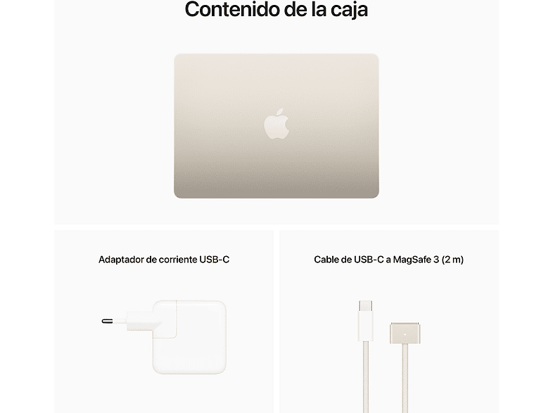 Apple MacBook Air (2022), 13,6 Retina, Chip M2 de Apple, GPU 8 Núcleos, 8 GB, 256 GB SSD, macOS, Teclado Magic Keyboard Touch ID, Blanco