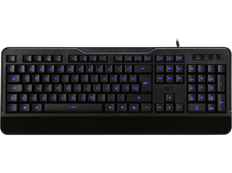 Teclado - ISY IKE-5000-ES, Qwerty Español, Retroiluminación azul, Cable 1.5 m, Negro