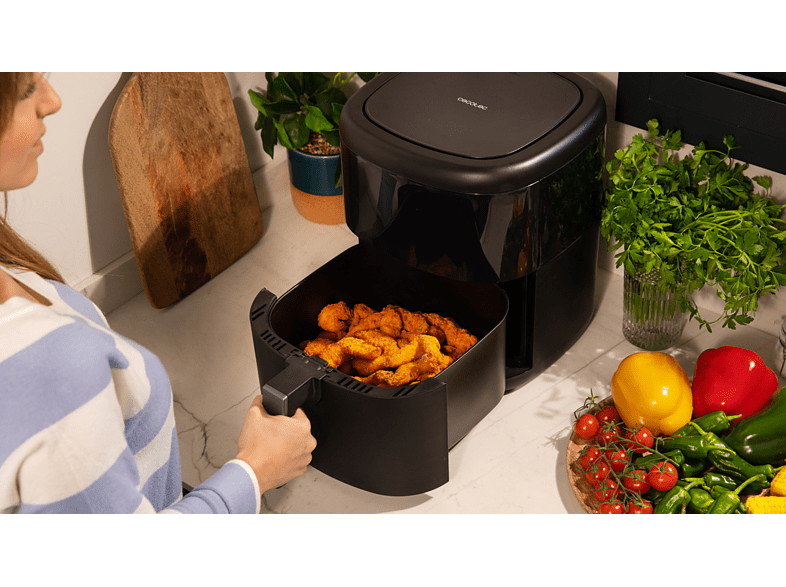 Freidora de aire - Cecotec Cecofry Bombastik 6000 Full, 1700 W, 6 L, Incluye pack de accesorios, 80-200 ºC, 12 modos, Temporizador, Negro