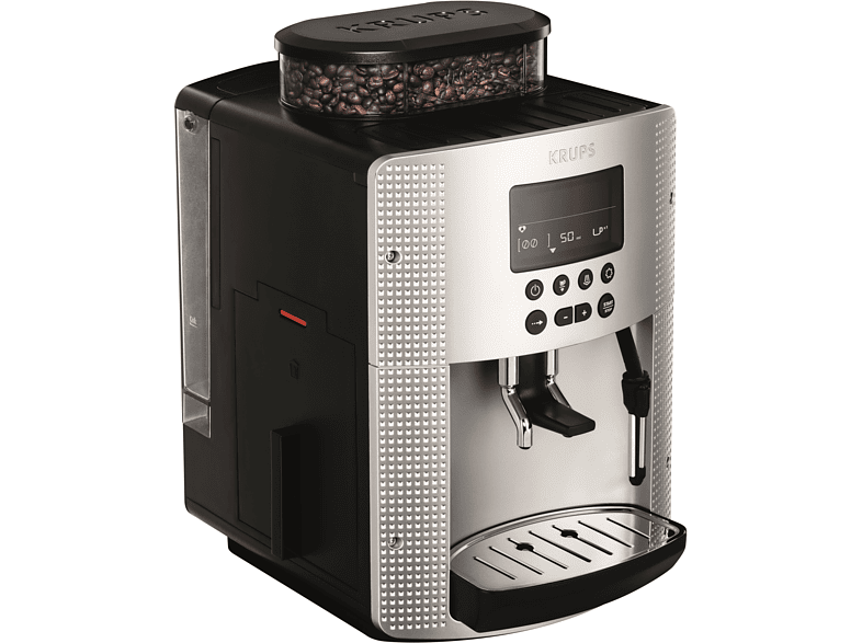 Cafetera superautomática - Krups Essential EA815E70, 1450 W, 15 bar, 1.7 L, 3 temp., Sistema thermoblock, Molinillo integrado, 2 tazas, Plateado