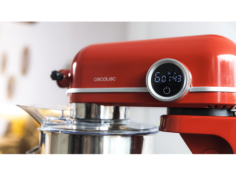 Robot amasador - Cecotec Twist&Fusion 4500 Luxury Red, 800 W, 5.2 L, 8 Velocidades, Pantalla LED, Temporizador, Incluye Recetario, Rojo