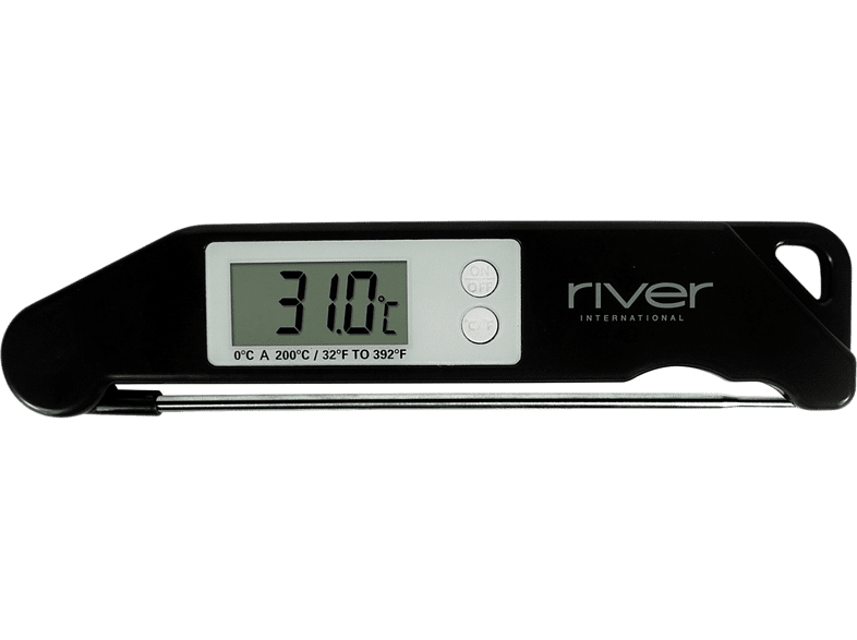 Termómetro - River ACK-001, De cocina, Para alimentos, Pantalla LCD, Apertura de 180º,  Negro