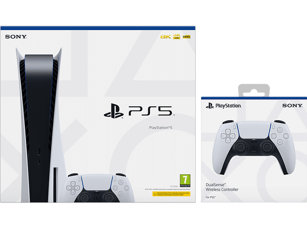 Consola - Sony PS5 Stand C, 825 GB, Blanco + 1 Mando extra Dualsense Blanco