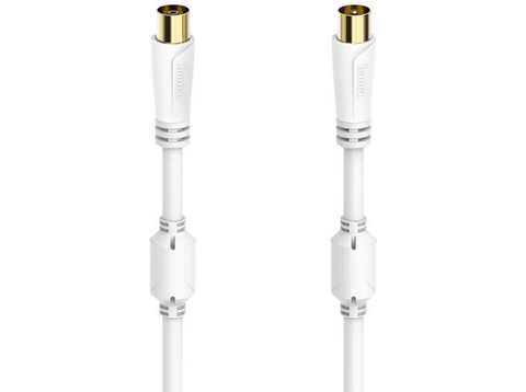 Cable coaxial - Hama 00205246, 100 dB, 9.5 mm, 1.5 m, Dorado, Triple blindaje, Blanco