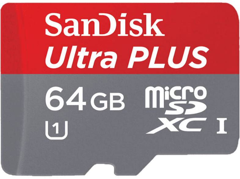 Tarjeta de memoria - WD SanDisk Ultra Plus, Micro SDXC, 64 GB, 130 MB/s, Gris