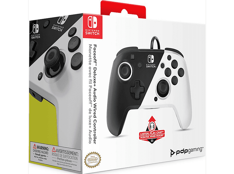 Mando - PDP Faceoff Deluxe, Para Nintendo Switch, Con cable, USB, Jack 3.5 mm, Blanco y Negro