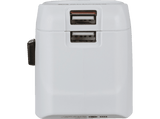 Adaptador enchufe - World to Europe Hama, 2 entradas USB, 250 V, Compatible con hasta 200 países, Blanco