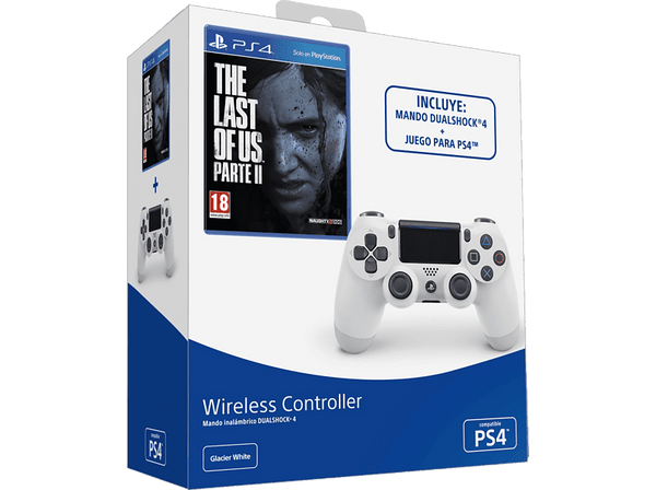 Mando - Sony Dualshock 4 V2, Para PS4, Blanco + Juego PS4 The Last Of Us: Parte 2