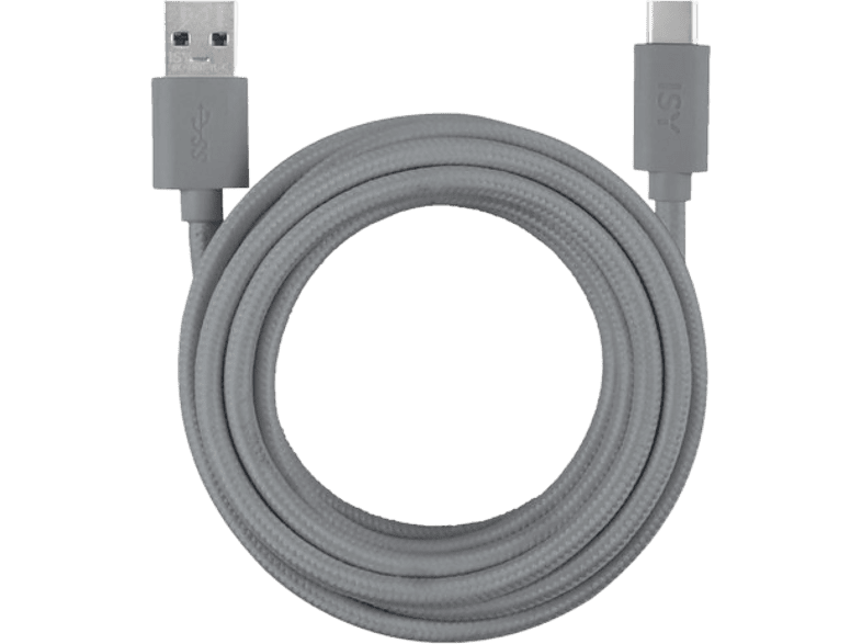 Cable USB - ISY IFC-1800-GY-C, USB-C a USB-A, Universal, 1.80 m, Gris