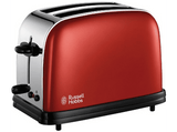 Tostadora - Russell Hobbs Colour Plus Flame Red, 2 rebanadas, Selector de nivel de tostado,