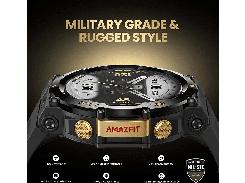 Smartwatch - Amazfit T-REX 2, 1.39 , Polímero/ Aleación, Protección `10 ATM, Hasta 24 días, BT 5.0, Negro