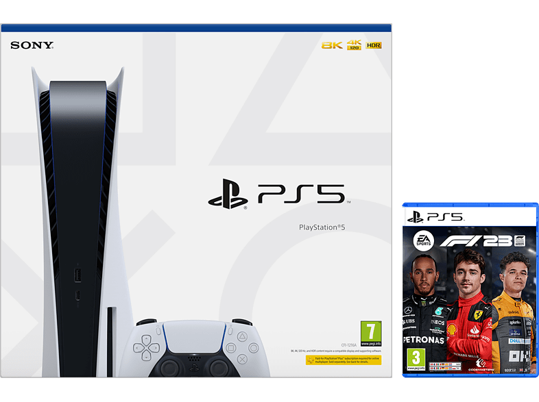 Consola - Sony PlayStation 5 Standard, 825 GB, 4K, 1 Mando, Chasis C, Blanco + Juego PS5 F1 2023