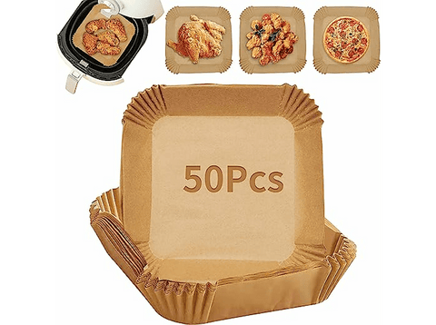 Accesorio freidora - NK Papel Airfryer, Cuadrado, 16 cm, Papel 100 % natural, 50 piezas, Marrón