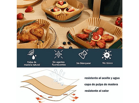 Accesorio freidora - NK Papel Airfryer, Cuadrado, 20 cm, Papel 100 % natural, 100 piezas, Marrón