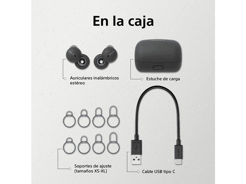 Auriculares True Wireless - Sony WF-L900H, Link Buds, Diseño de anillo abierto, 17.5h, Micrófono, Bluetooth segura, Alexa, Google assistant, Gris