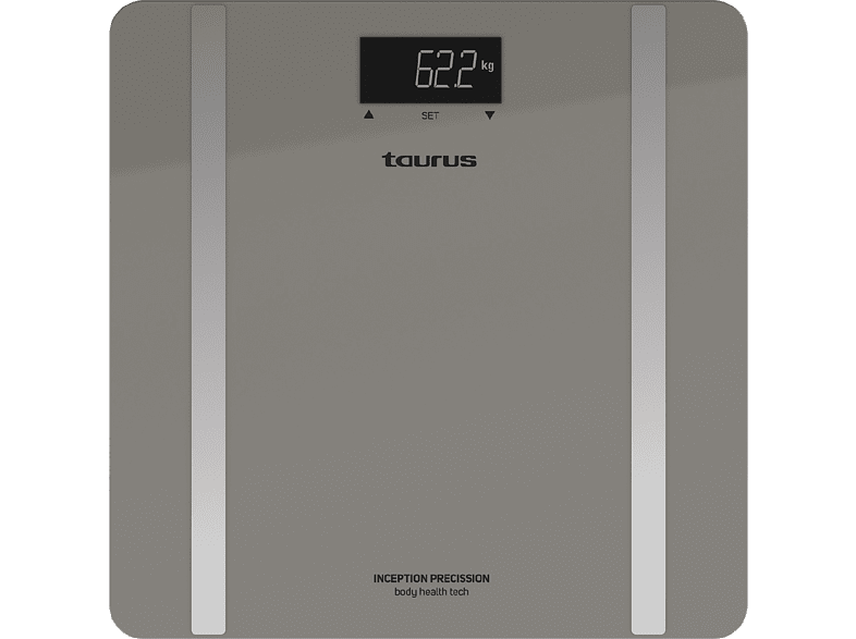 Báscula de baño - Taurus Inception Precission, calcula el porcentaje de grasa y agua corporal, cristal templado, peso máx 180kg, precisión 0,1kg