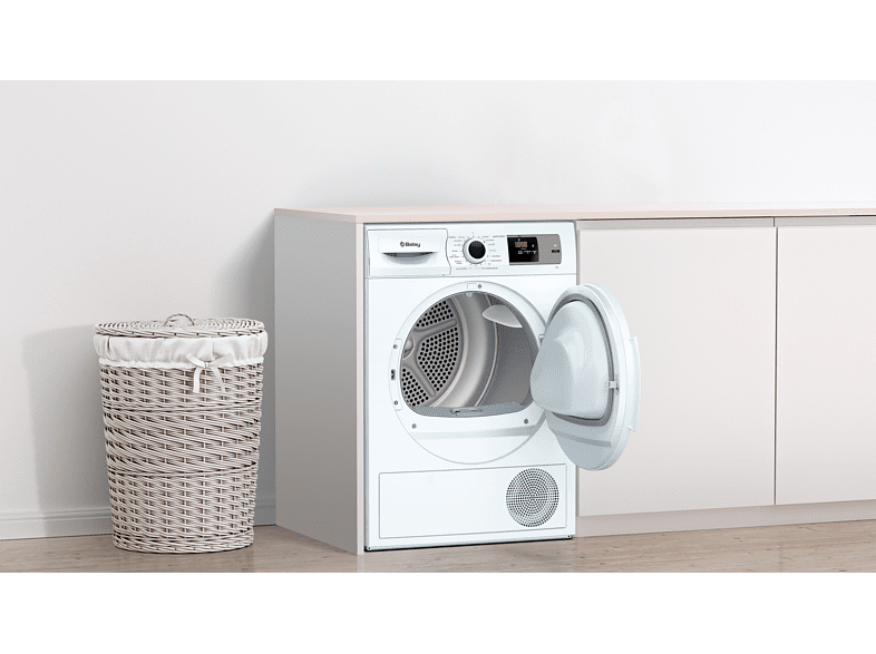 Secadora - Balay 3SB286B, 8 kg, Independiente, Bomba de calor, Display LED, Blanco