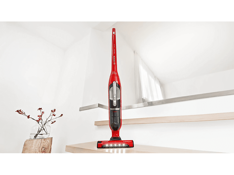 Aspirador escoba - Bosch BBH3ZOO28, 25,2 V, 0.4 l, Autonomía 55 min, Sin Cable, Rojo