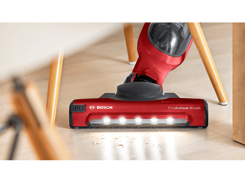 Aspirador escoba - Bosch BBH3ZOO28, 25,2 V, 0.4 l, Autonomía 55 min, Sin Cable, Rojo