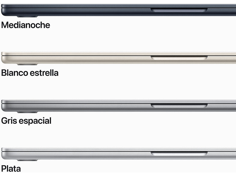APPLE MacBook Air (2023), 15.3 Retina, Chip M2 de Apple, 8 GB, 256 GB SSD, MacOS, Teclado Magic Keyboard Touch ID, Blanco estrella