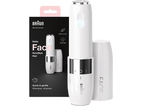 Depiladora facial - Braun Face Mini FS1000, Rápida y suave, Fácil de llevar, Con luz, Blanca