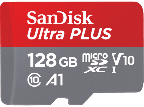 Tarjeta Micro SDXC - SanDisk Ultra PLUS, 128 GB, 150 MB/s, UHS-I, V10, A1, C10, Adaptador SD, Multicolor