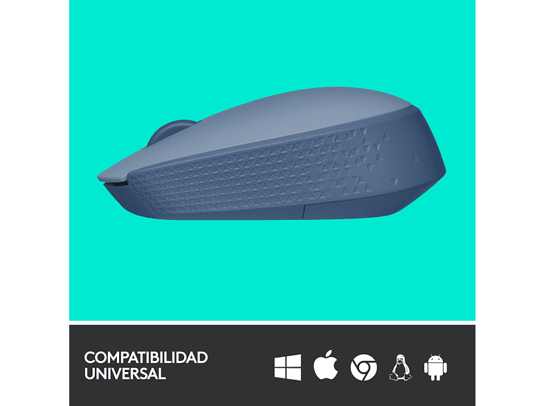 Ratón inalámbrico - Logitech M171, 1000 ppp, Ambidiestro, USB, Azul