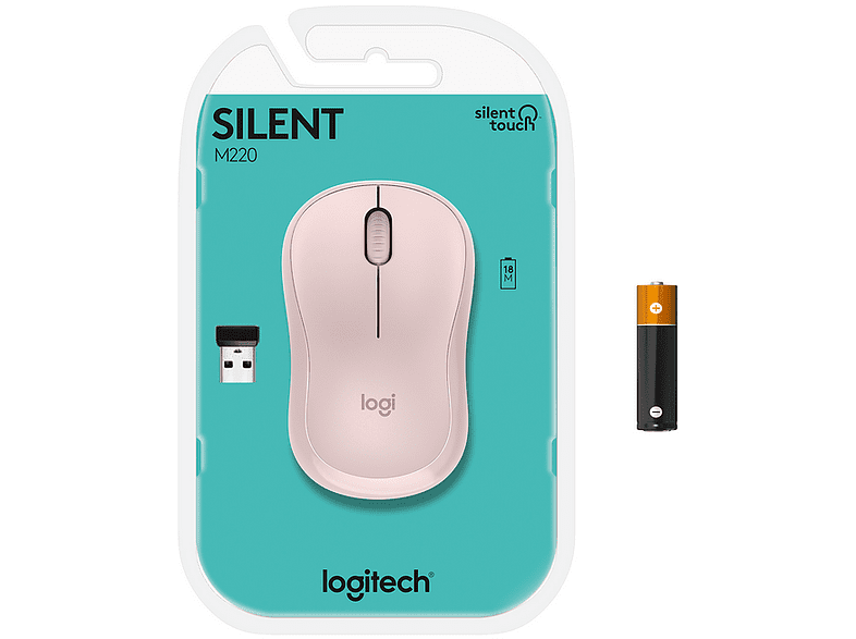 Ratón inalámbrico - Logitech M220 Silent, Inalámbrico, 1000 ppp, 3 botones, 2.4 GHz, Rosa