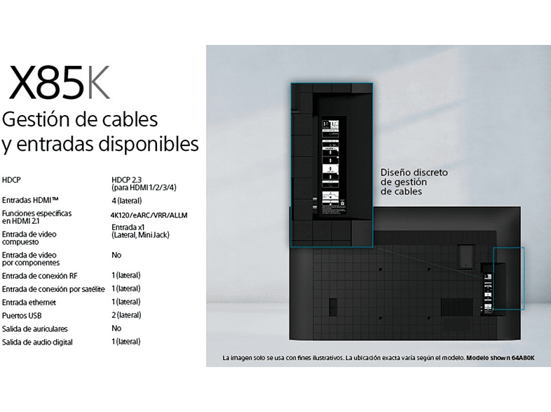 TV LED 50 - Sony 50X85K, 4K para Gaming/Netflix/Youtube, Smart TV (Google TV), HDMI 2.1,  Dolby Vision, Atmos, Asistentes de voz, Triluminos Pro