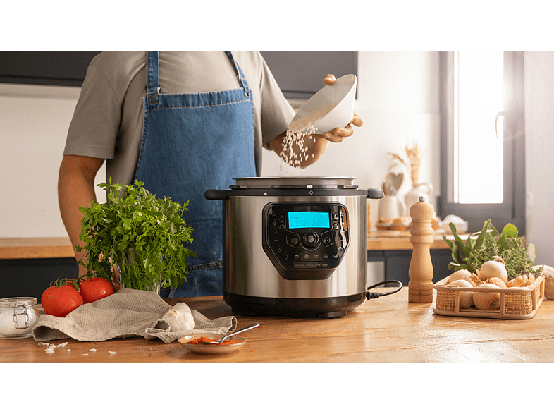Robot de cocina - Cecotec Olla GM Modelo H Deluxe FRY, Multifunción, 1530 W, 6 L, Programable, Freidora de Aire, Báscula integrada, Negro y Plateado