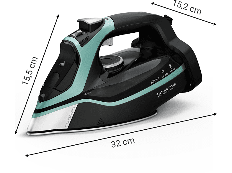 Plancha de vapor - Rowenta DW9412D1 Steamforce Plus, 3000 W, 250 g/min, 0.35 l,  MicroSteam 400 HD Profile, Antigoteo, Antical, Vapor Vertical, Verde