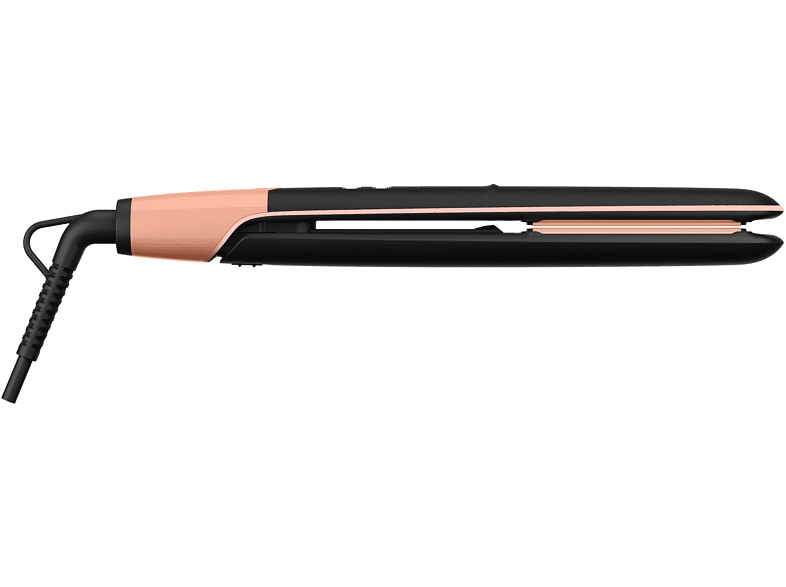 Plancha de pelo - Rowenta SF4620F0 Express Shine, Revestimiento de Papaya, Placas de cerámica, 8 temp., Hasta 210 °C, Liss & Curl, Negro y albaricoque