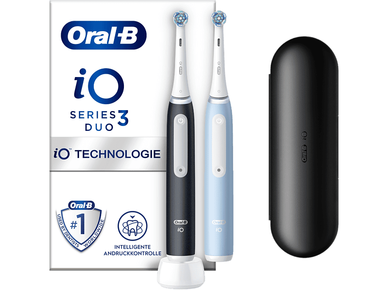 Cepillo eléctrico - Oral-B iO 3 Cepillo de Dientes, 3 modos, Sensor de Presión, Estuche de viaje, Diseñado por Braun, Azul y Negro