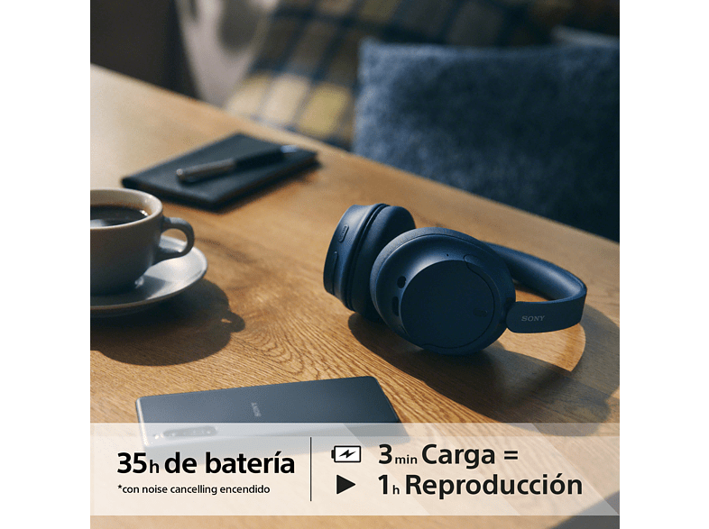 Auriculares inalámbricos - Sony WH-CH720N Bluetooth, Noise Cancelling ANC, Autonomía 35 horas, Carga rápida, Azul
