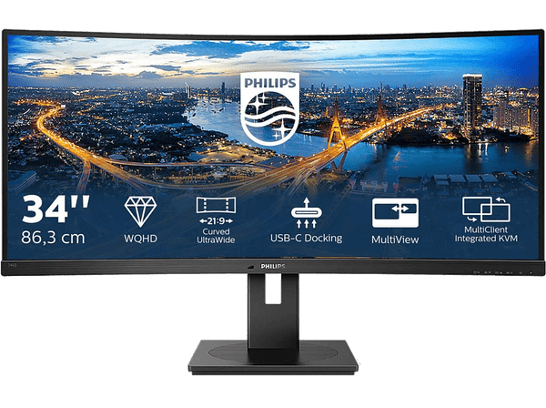 Monitor - Philips  LCD UltraWide 346B1C, 34" WQHD, 5 ms, Pantalla curva, 50/60 Hz, Negro