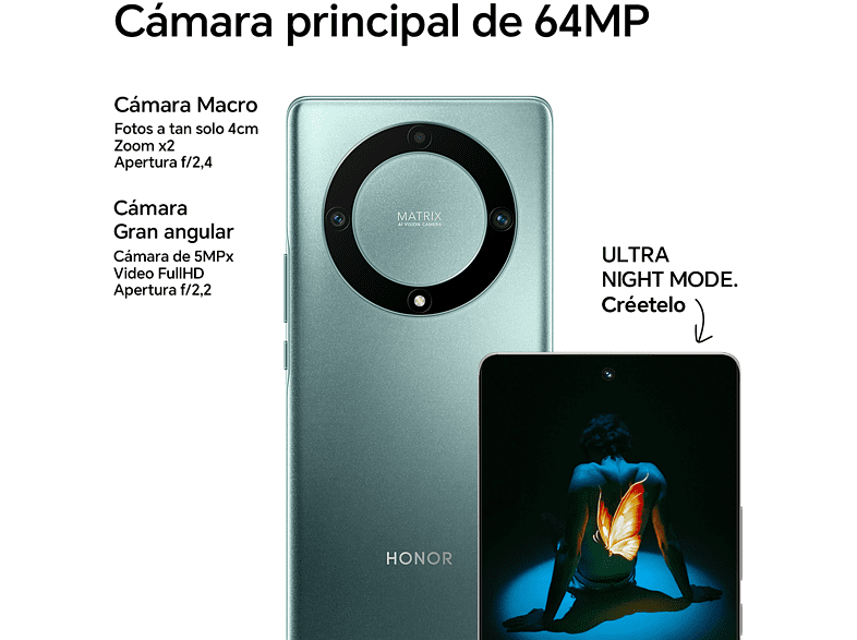 Móvil - Honor Magic5 Lite 5G, Emerald Green, 128GB, 6GB RAM, 6.67 Full HD+, Qualcomm® Snapdragon® 695, 5100 mAh, Android 12